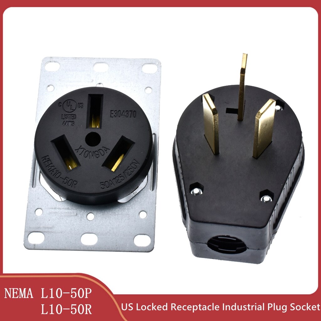 Black 50A 125V/250V NEMA 10 50P & 10 50R American 3pole industry plug
