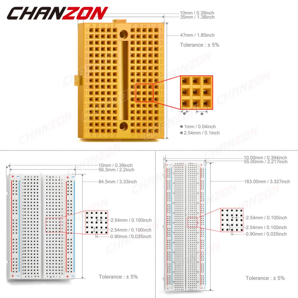 170 / 400 / 830 Tie Points Solderless Breadboard Mb-102 Bb-801 Syb-170
