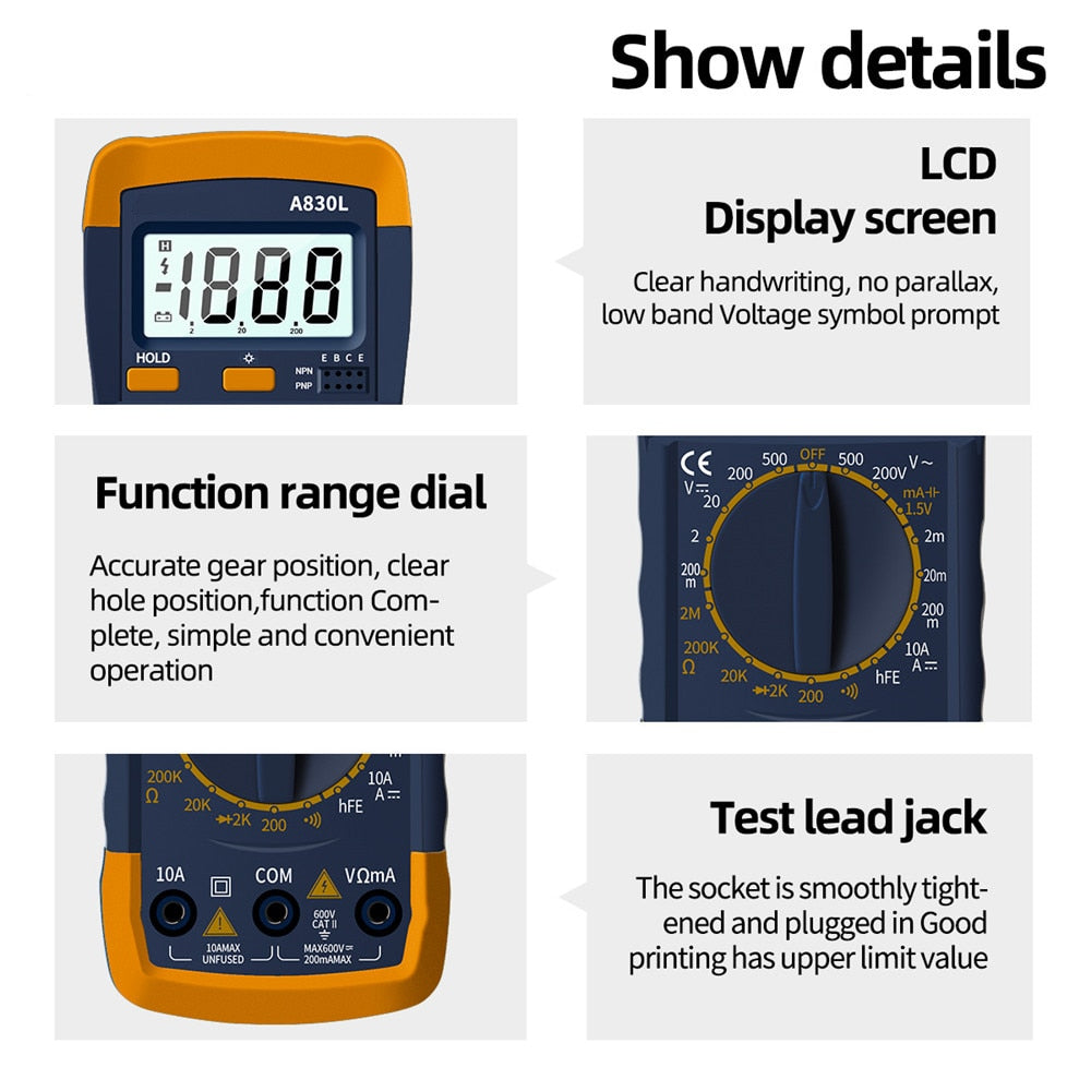 A830l Lcd Digital Multimeter Ac Dc Voltage Diode Freguency Multitester