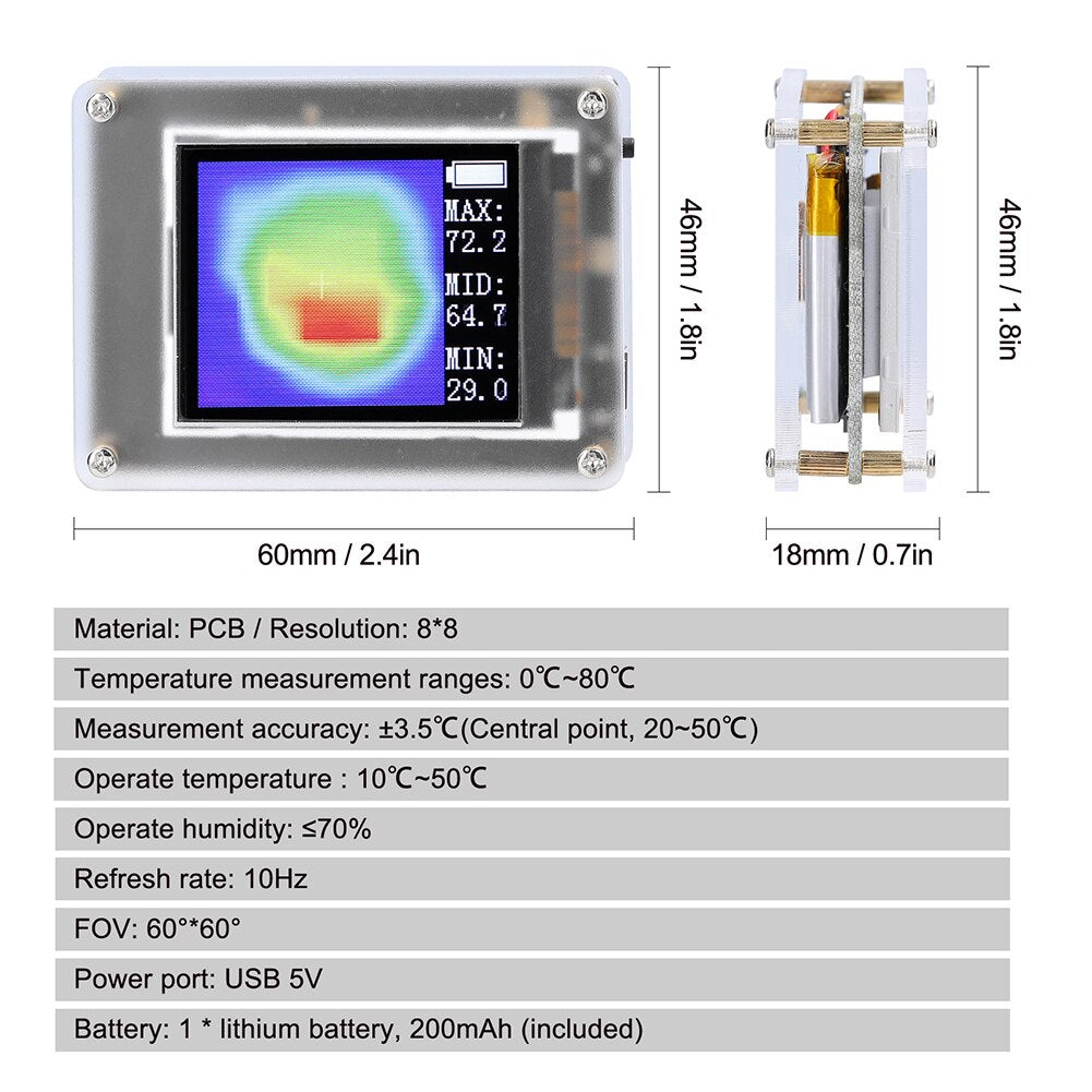 AMG8833 IR Thermograph Cameras 8x8 Resolution 1.8 Inch TFT Display IR