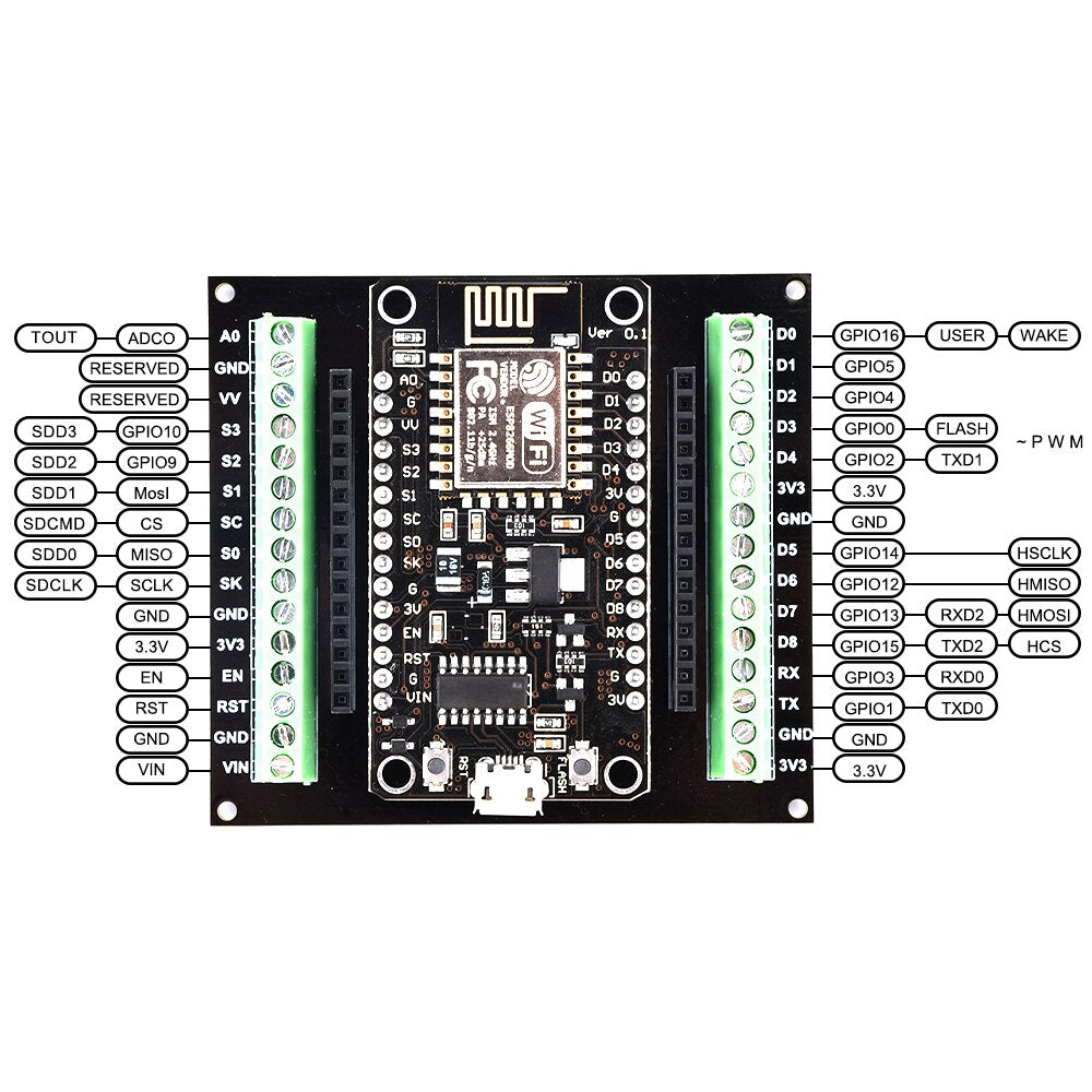 Esp12/e Breakout Board Gpio 1 Into 2 Compatible With Nodemcu-32s