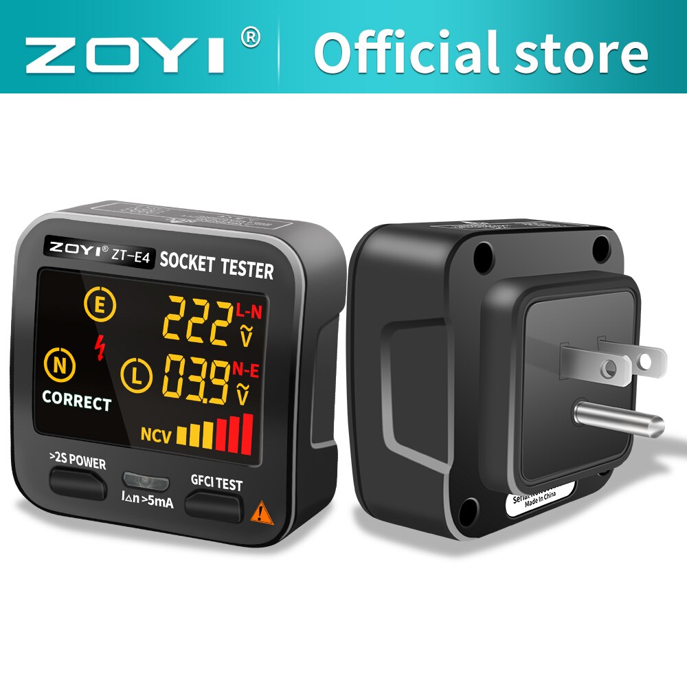 ZOYI Digital Socket Tester Smart Voltage Detector RCD GFCI NCV Test