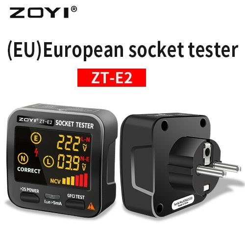 ZOYI Digital Socket Tester Smart Voltage Detector RCD GFCI NCV Test