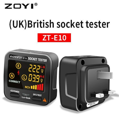 ZOYI Digital Socket Tester Smart Voltage Detector RCD GFCI NCV Test