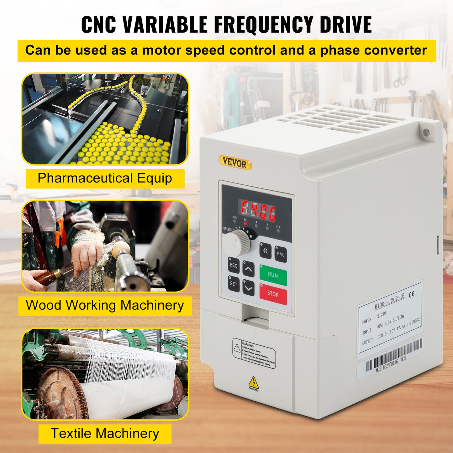 Vevor Variable Frequency Drive Ac 110v 2.2 /3 /4 /7.5kw Variable